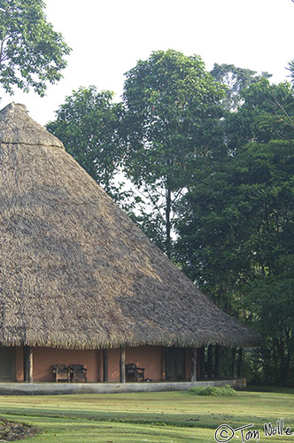 CostaRica_20100327_084254_156_2X.jpg - The high roof in this Sarapiqui Rain Forest Lodge hut is a bit of overkill, but the height may help draw off some heat and humidity since the rooms aren't air-conditioned.  Sarapiqui Costa Rica.