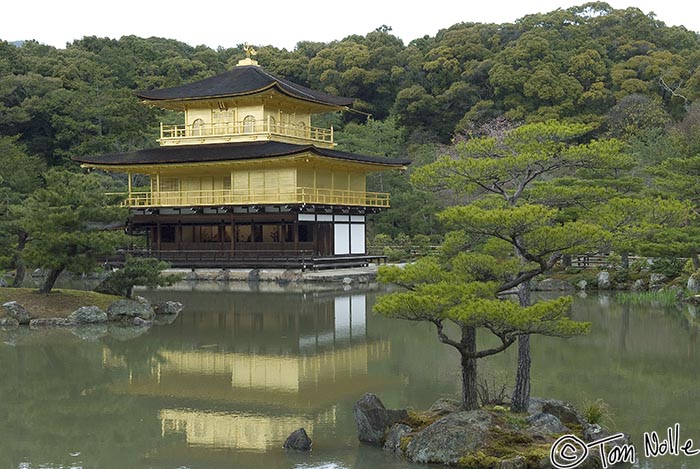 Japan_20080410_203750_022_20.jpg - Covered in gold leaf, this temple can be so blinding in full sun it would be hard to photograph.  Not so on a cloudy day.  Kyoto Japan.