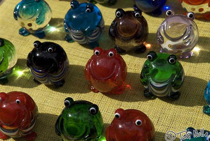 Japan_20080411_015036_119_20.jpg - Glass frogs, symbol of good luck, are displayed on a tatami reed mat near Tenryu-Ji Kyoto Japan.