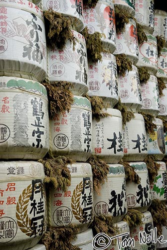 Japan_20080411_225012_185_20.jpg - A wall of sake barrels is not uncommon in Japan.  Kyoto Japan.