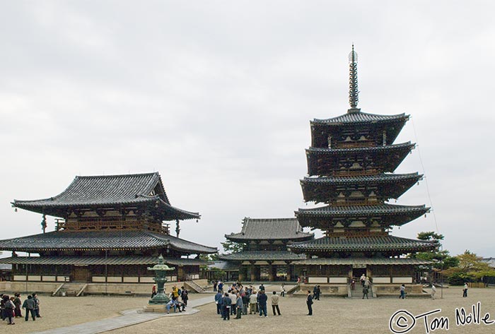 Japan_20080413_020656_475_20.jpg - The Kondo (left) and Pagoda, the two oldest known wooden buildings.  The center pole for the Pagoda has been dendochronologically dated to 594 AD.  Nara Japan