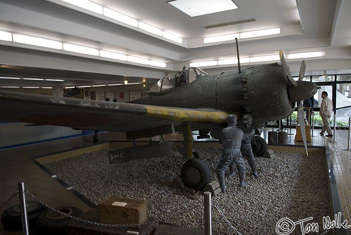 Japan_20080417_213312_077_20.jpg - Kamakazi were launched against the US fleet at Okinawa, and this airplane was recovered from the water to put on display in the Chiran Peace Museum Kagoshima Japan.  A large percent of the attacks were launched from Kagoshima.