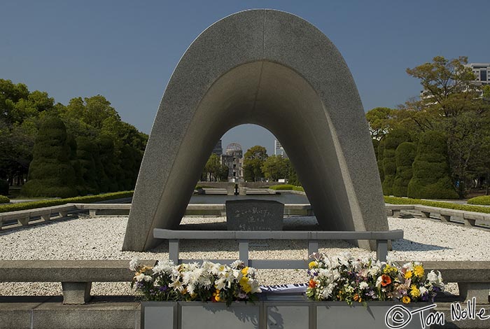 Japan_20080422_020418_713_20.jpg - The monument in front of the Peace Museum lines up with the other major features of the Peace Memorial Park to point to the A-Bomb Dome.  Hiroshima, Japan.