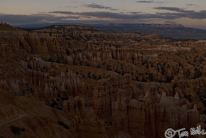 Canyonlands_20080526_223336_731_20.jpg - The rim has finally blocked the sunlight completely, and while there are still lit skys above, the canyon itself is now in deep and magical shadow.  Bryce Canyon Utah.