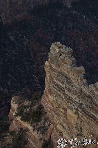 Canyonlands_20080531_080650_858_2X.jpg - A plateau of ligher rock stands out against the darker depths of Grand Canyon North Rim, Arizona.